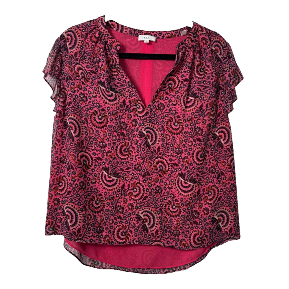 ALC Pink Blouse June Silk Top Size 6 100% Silk Floral Blouse Lined MSRP $294 B12